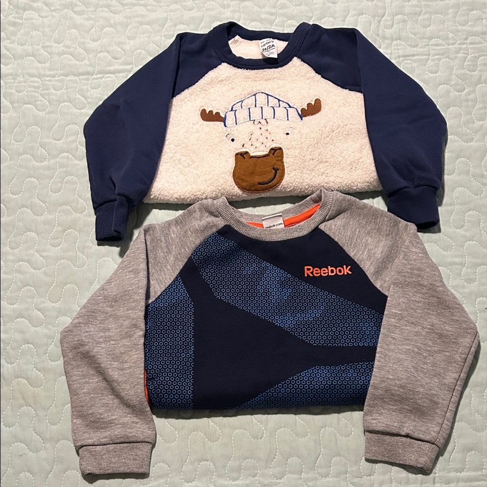 EUC Reebok & Carters Kids' Blue and Gray Sweatshirt Set - Size 2 & 3T